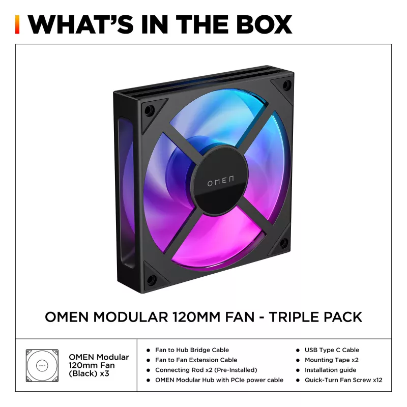 HP OMEN modulárny 120mm ventilátor - balenie 3 ks čierny