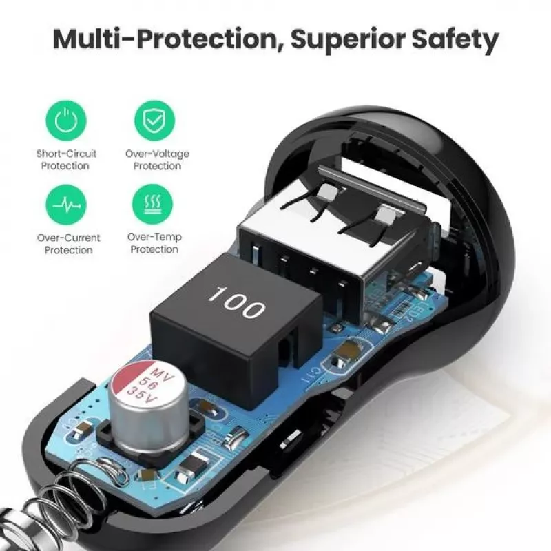 Ugreen 50875 mobilná nabíjačka MP4, mobilný počítač čierna auto zapaľovač
