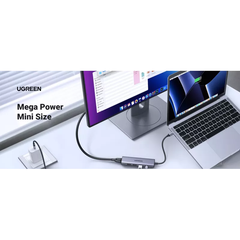 USB Type-C hub UGREEN 20956A s HDMI a USB 3.0, 5 Gbit/s, 4K 3840x2160, strieborný