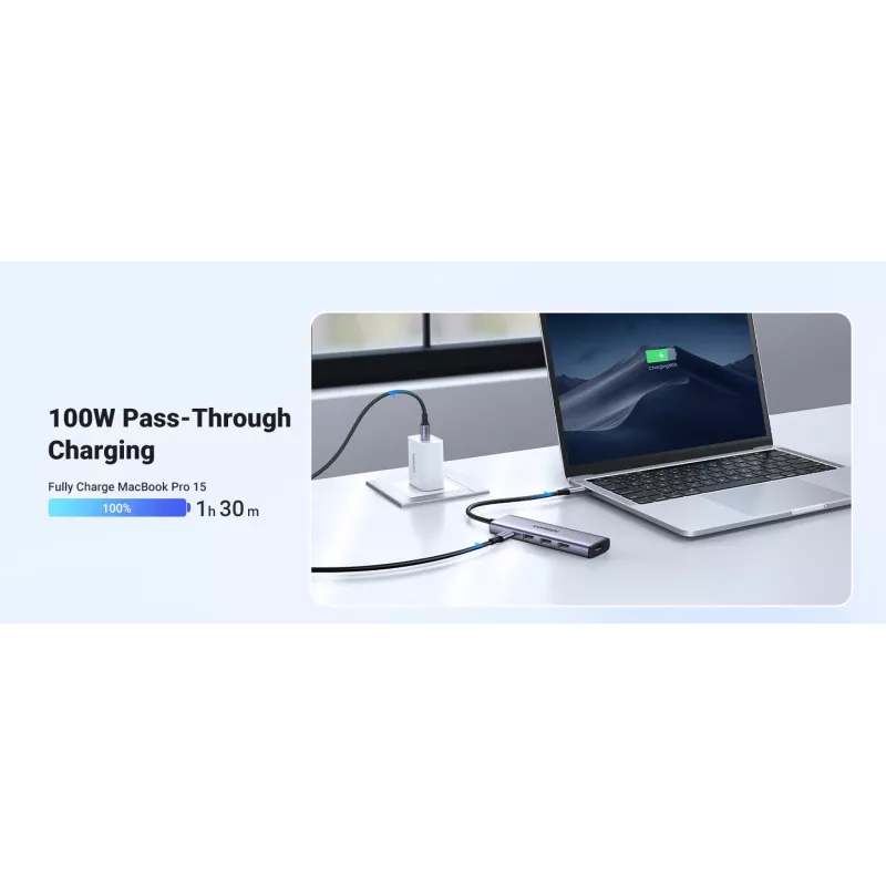 USB Type-C hub UGREEN 20956A s HDMI a USB 3.0, 5 Gbit/s, 4K 3840x2160, strieborný