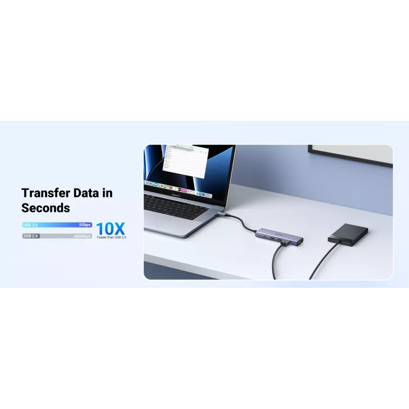 USB Type-C hub UGREEN 20956A s HDMI a USB 3.0, 5 Gbit/s, 4K 3840x2160, strieborný