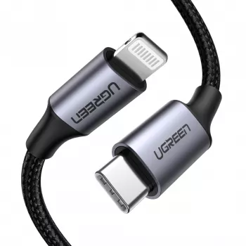 Ugreen 60759 mobilný kábel čierny, strieborný 1 m USB C Lightning