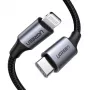 Ugreen 60759 mobilný kábel čierny, strieborný 1 m USB C Lightning