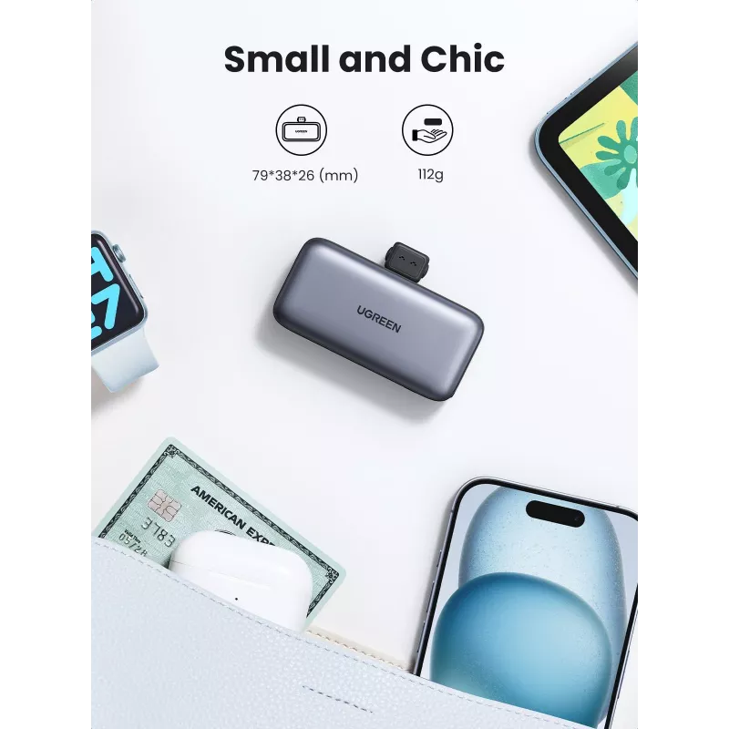 Powerbank UGREEN 35338, 5000 mAh, sivá, prenosná batéria pre smartfóny, výstup pre jedno zariadenie
