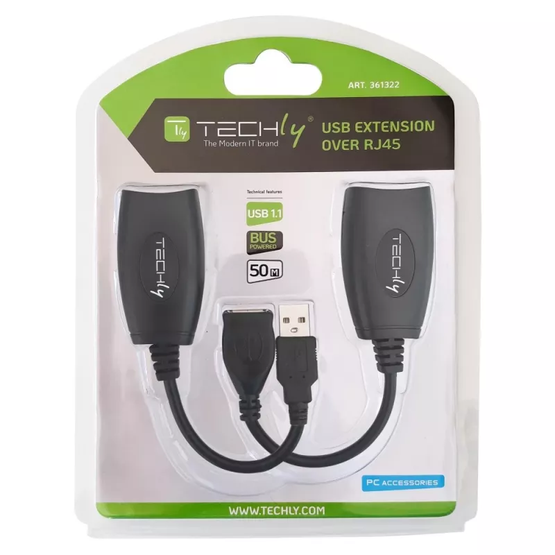 Techly IUSB-EXTENDTY5 predlžovač USB cez kábel Cat.5e/6 do 50 m, USB na RJ-45, čierny