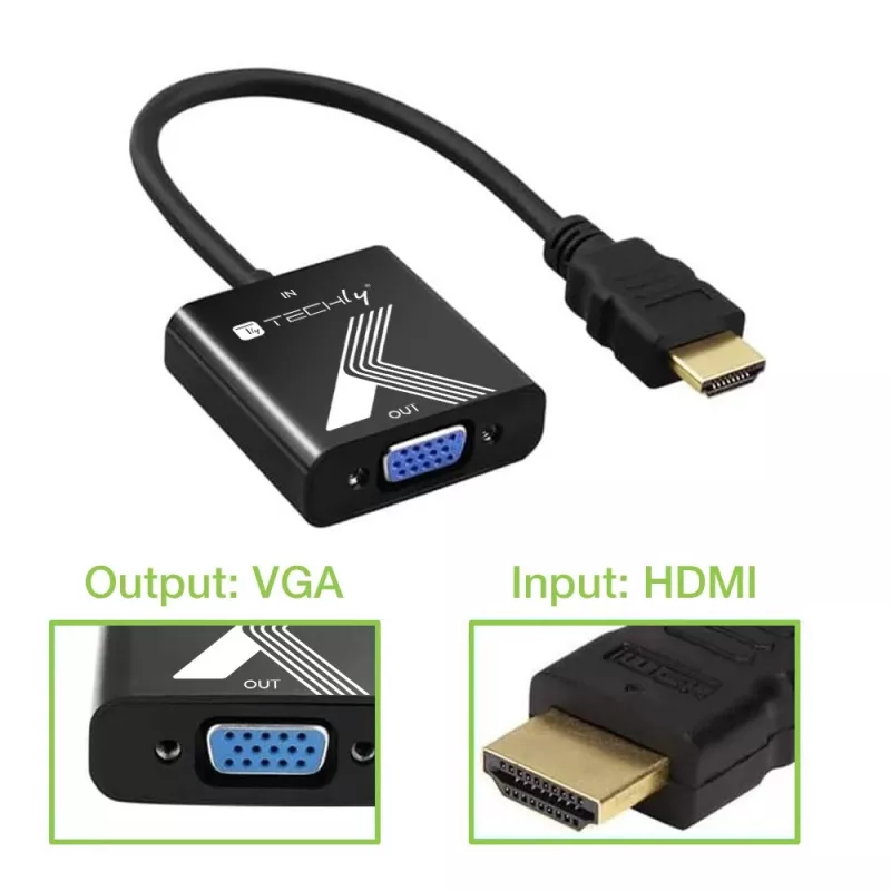 Techly káblový adaptér konvertor HDMI na VGA čierny 0,1 m 1920x1200 60 Hz
