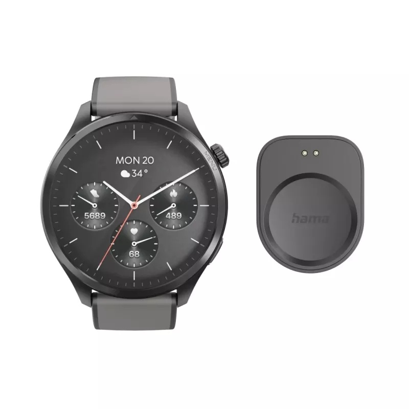 Hama Smartwatch 9000 00178627, 1,43 palca (3,63 cm) AMOLED, GPS, úložisko hudby, vodotesné, silikónový remienok, antracitové