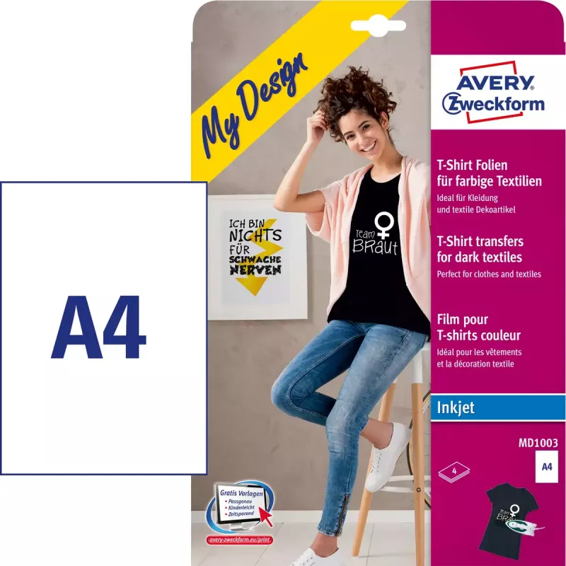Prenos na textil Avery MD1003 Inkjet biela 210x297mm 4 kusy