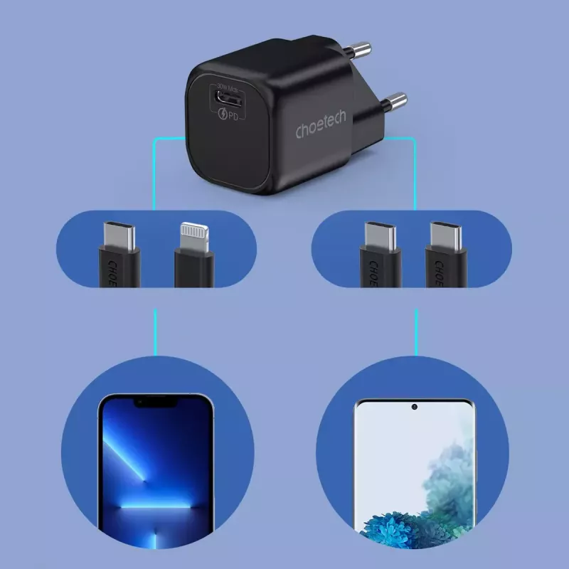 Nabíjačka CHOETECH PD5007 30W USB-C Power Delivery rýchle nabíjanie pre telefóny a tablety