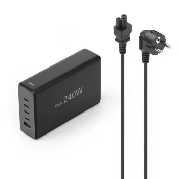 Nabíjacia stanica HAMA 201977, 240W celkom, 4× USB-C, 1× USB-A, čierna