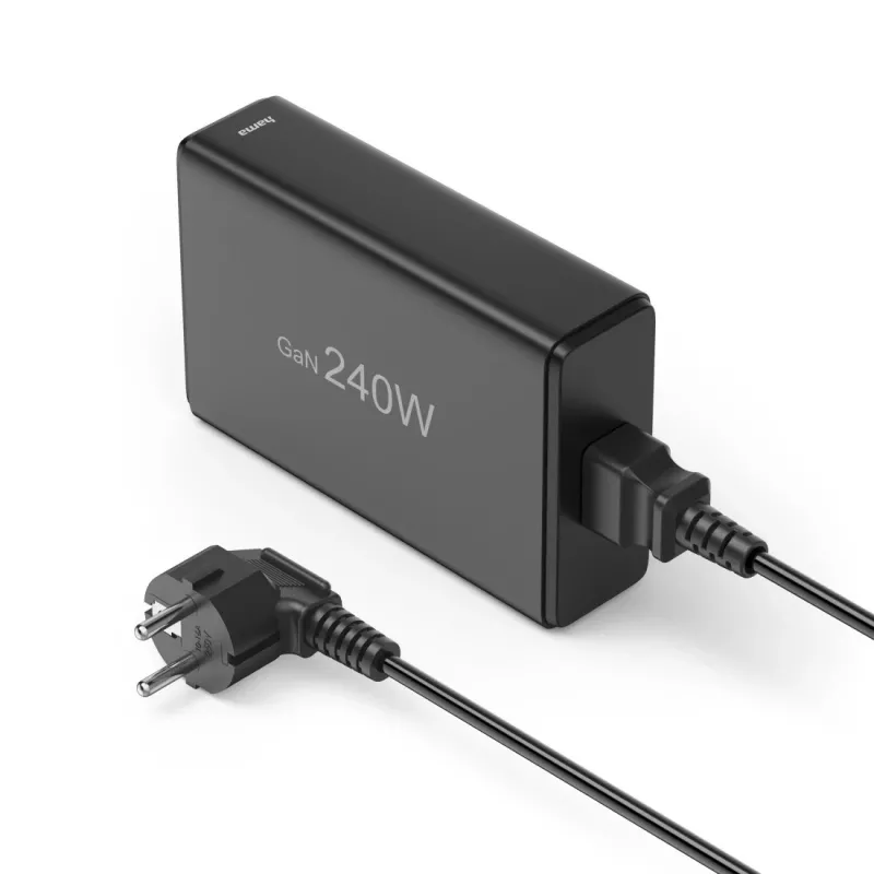 Nabíjacia stanica HAMA 201977, 240W celkom, 4× USB-C, 1× USB-A, čierna