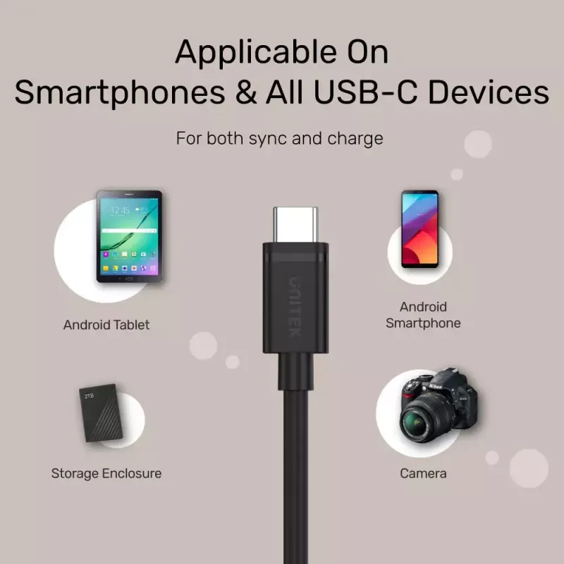 USB-C na USB-C kábel Unitek Y-C477BK01-2M, USB 3.2 Gen 1, 2 m, 5 Gbit/s, PD 60 W, čierny