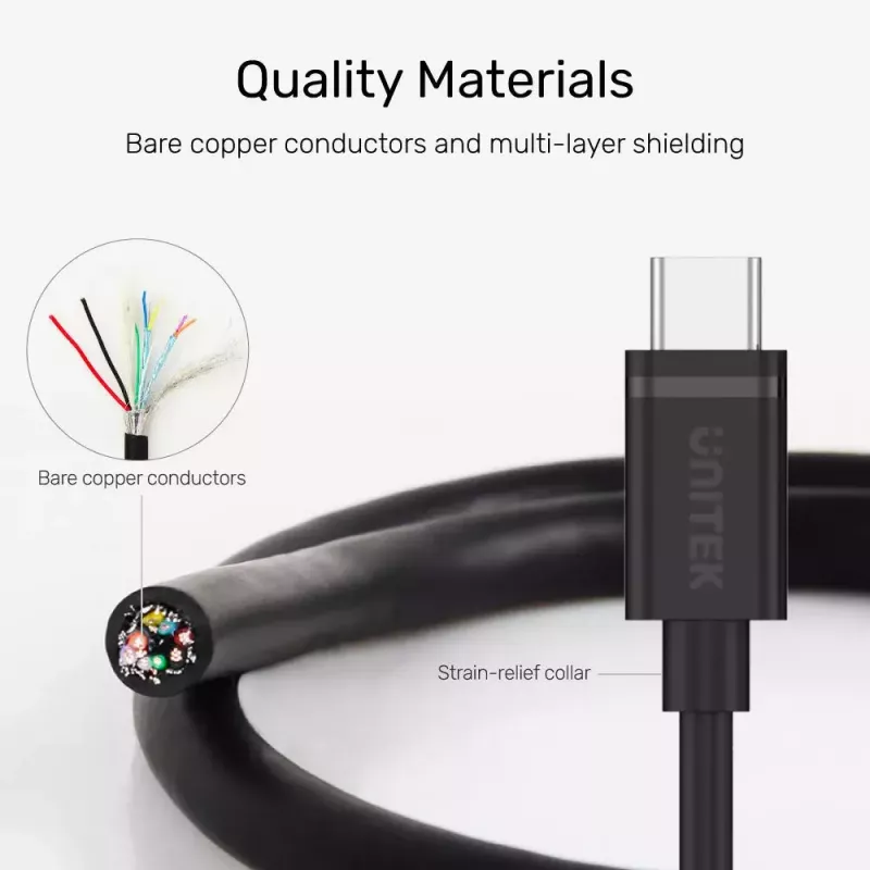 USB-C na USB-C kábel Unitek Y-C477BK01-2M, USB 3.2 Gen 1, 2 m, 5 Gbit/s, PD 60 W, čierny