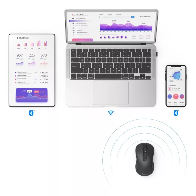 Hama MW-650 myš kancelárska praváci Bluetooth + USB Type-A optická 2400 DPI