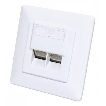 Intellinet 2-portová Cat6 10G tienená RJ45 nástenná zásuvka, montáž do steny s rámikom, STP, signálna biela RAL9003