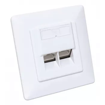Intellinet 2-portová Cat6 10G tienená RJ45 nástenná zásuvka, montáž do steny s rámikom, STP, signálna biela RAL9003