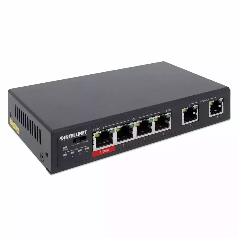 Intellinet 6-portový Fast Ethernet switch 4 PoE porty 65W výkonový rozpočet