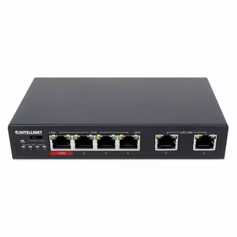 Intellinet 6-portový Fast Ethernet switch 4 PoE porty 65W výkonový rozpočet