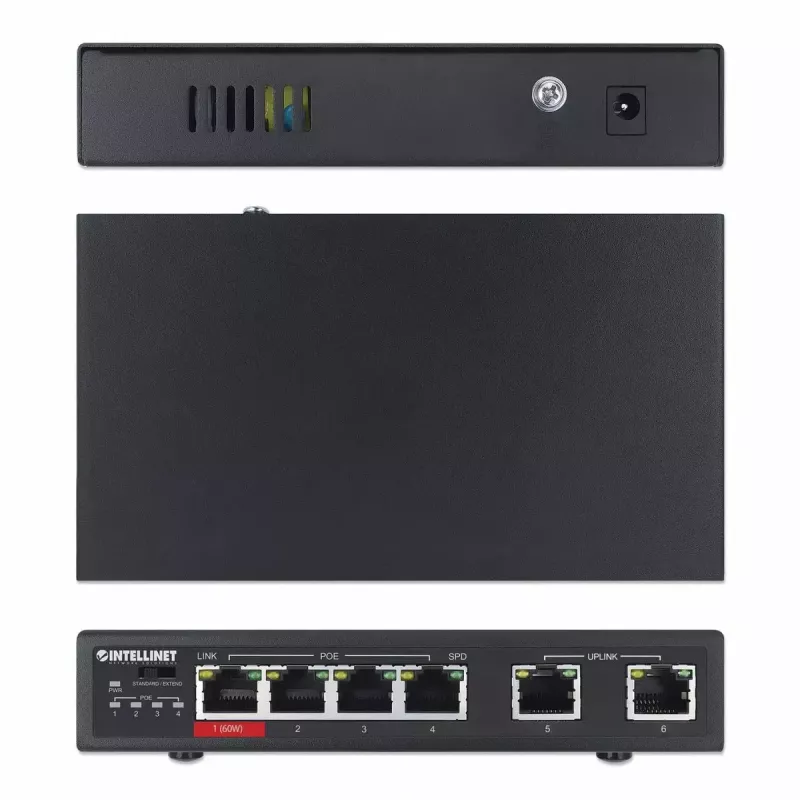 Intellinet 6-portový Fast Ethernet switch 4 PoE porty 65W výkonový rozpočet