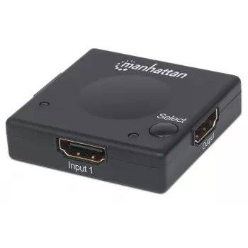 Manhattan HDMI prepínač 2-portový, 1080p, prepája 2 HDMI zdroje s 1 zobrazovacou jednotkou, automatické a manuálne prepínanie (tlačidlom), bez potreby externého napájania, čierny, trojročná záruka