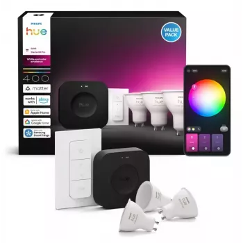 Philips Hue White and Colour Ambience Starterkit: 3 GU10 žiarovky + stmievač + Bridge Pro