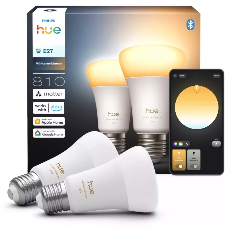 Inteligentná žiarovka Philips A60 E27 — Bluetooth/Zigbee, 6 W, 810 lm, biela, balenie 2 ks