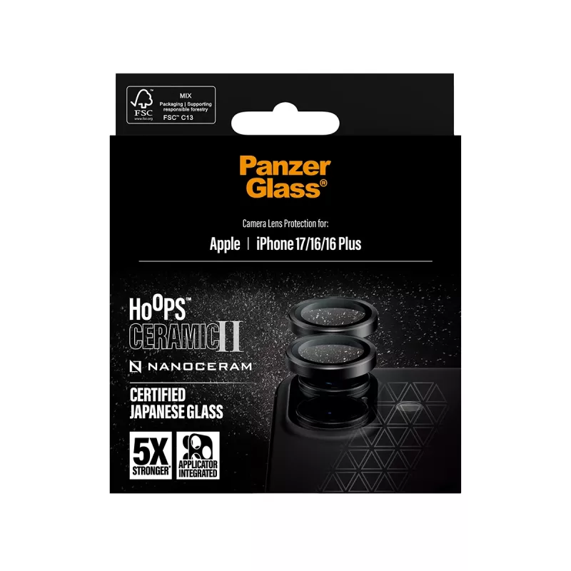 Ochrana kamery PanzerGlass Hoops keramika II pre iPhone 17 16 16 Plus odolná proti poškriabaniu nárazom