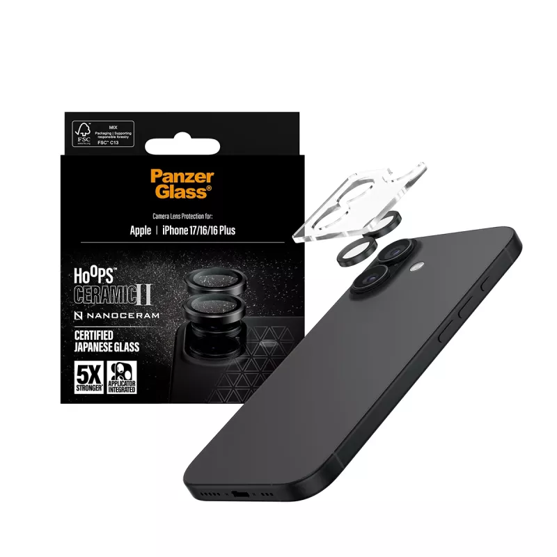 Ochrana kamery PanzerGlass Hoops keramika II pre iPhone 17 16 16 Plus odolná proti poškriabaniu nárazom