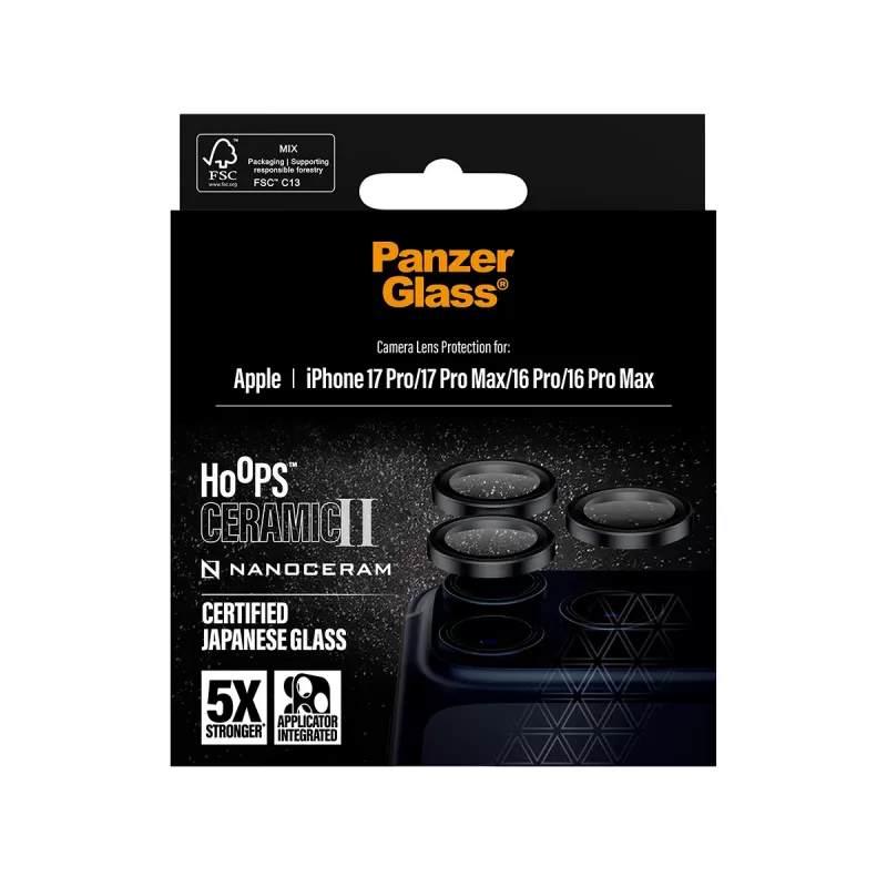 PanzerGlass ® Hoops® Ceramic II ochranné sklo kamery iPhone 17 Pro | iPhone 17 Pro Max | iPhone 16 Pro | 16 Pro Max