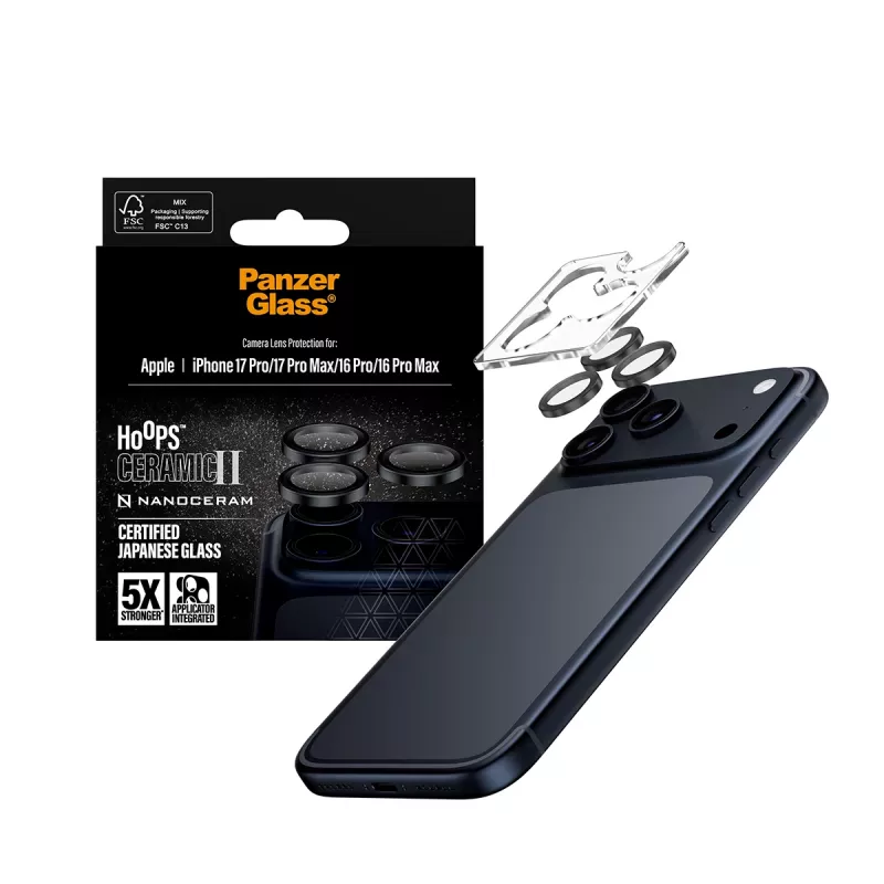 PanzerGlass ® Hoops® Ceramic II ochranné sklo kamery iPhone 17 Pro | iPhone 17 Pro Max | iPhone 16 Pro | 16 Pro Max