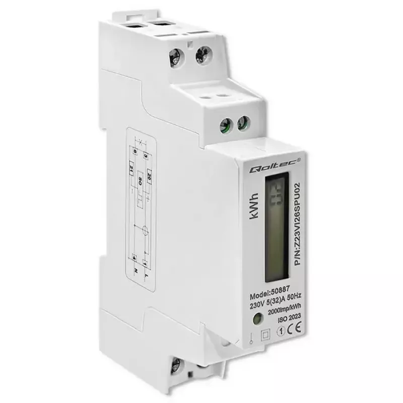 Jednofázový elektromer QOLTEC 50887 1-fázový 230V LCD tenký