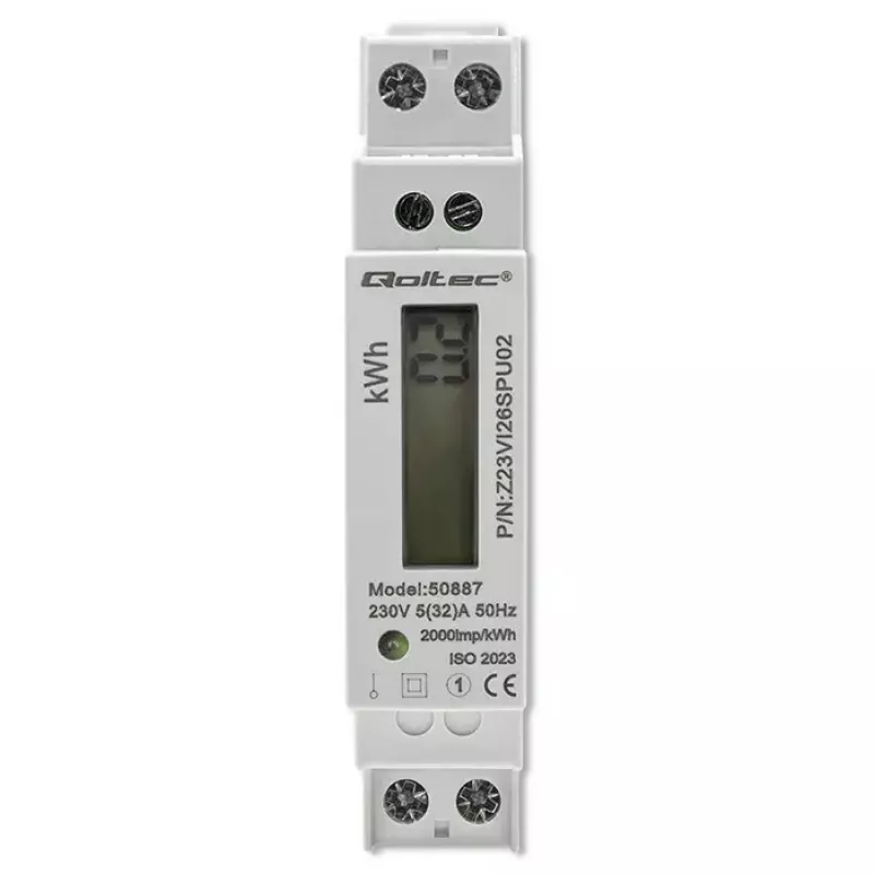 Jednofázový elektromer QOLTEC 50887 1-fázový 230V LCD tenký
