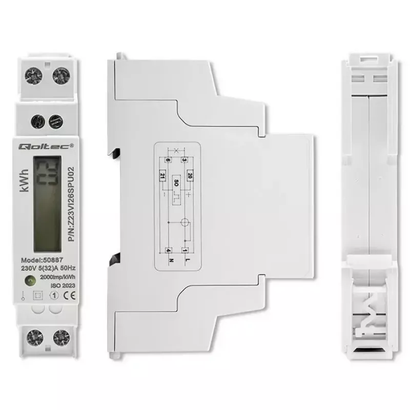 Jednofázový elektromer QOLTEC 50887 1-fázový 230V LCD tenký