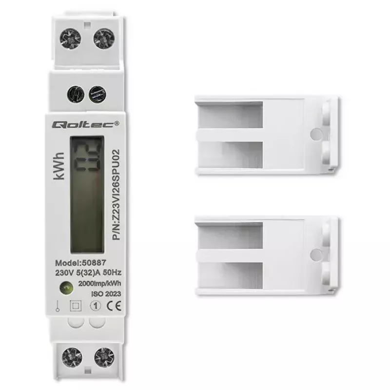 Jednofázový elektromer QOLTEC 50887 1-fázový 230V LCD tenký