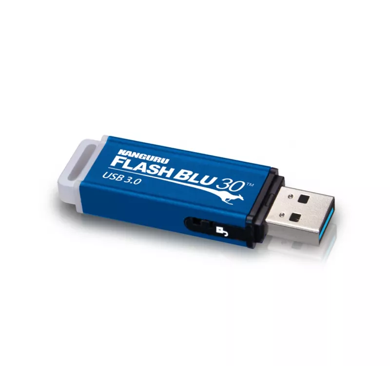 Kanguru FlashBlu30 SuperSpeed USB3.0 64 GB | bezpečný USB kľúč | fyzický prepínač ochrany proti zápisu | kompatibilný s Windows „ReadyBoost“