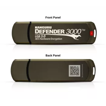 Kanguru Defender 3000™ SuperSpeed USB 3.0 64 GB | bezpečný USB kľúč | FIPS 140-3 Level 3 v príprave, FIPS 140-2 Level 3 certifikované | AES-XTS 256-bit hardvérové šifrovanie | TAA-kompatibilné |