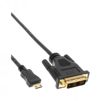 InLine Mini-HDMI na DVI kábel, HDMI C konektor samec na DVI 18+1 konektor samec, pozlátený, 2m