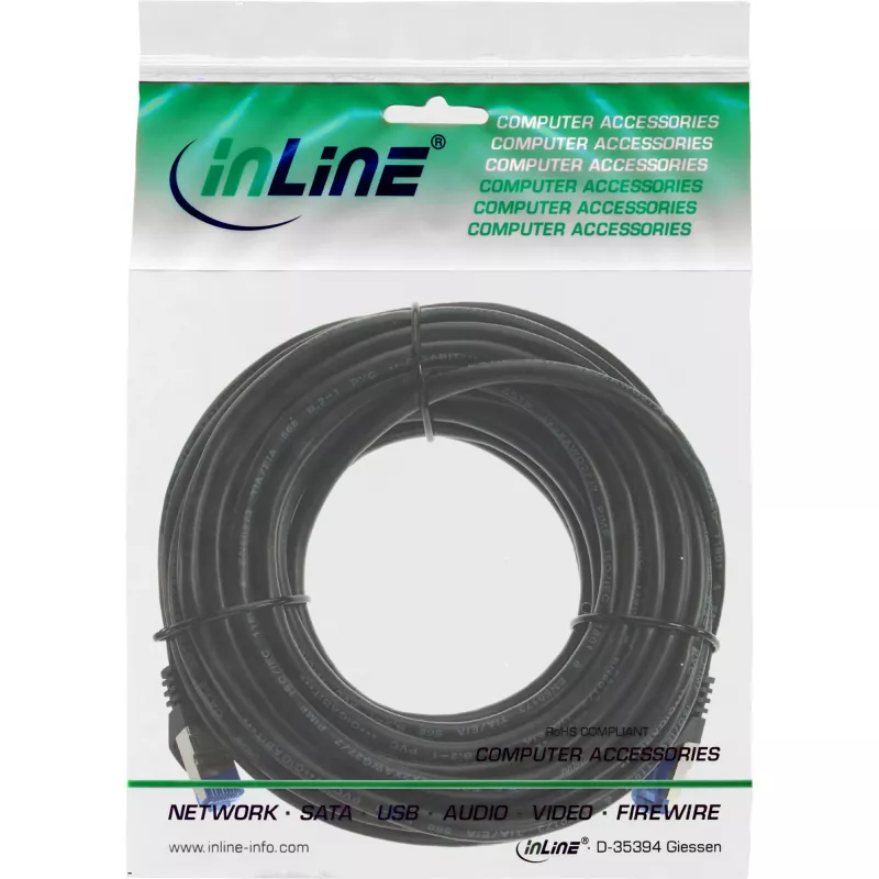 InLine patch kábel, Cat.6A, S/FTP, PE Outdoor, čierny, 7,5m
