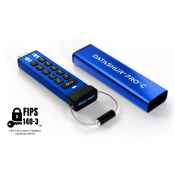 iStorage datAshur PRO+C 512GB | FIPS 140-3 Level 3 certifikované | bezpečný USB Type-C disk | AES-XTS 256-bit hardvérové šifrovanie | chránený PIN kódom | adaptér Type-C na A súčasťou balenia