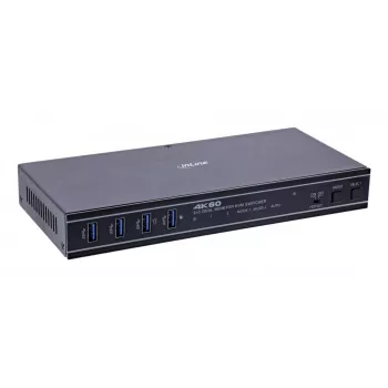 InLine 57885G KVM prepínač, 2-cestný, HDMI & DP, dva monitory, 4K60Hz, USB hub, čierny
