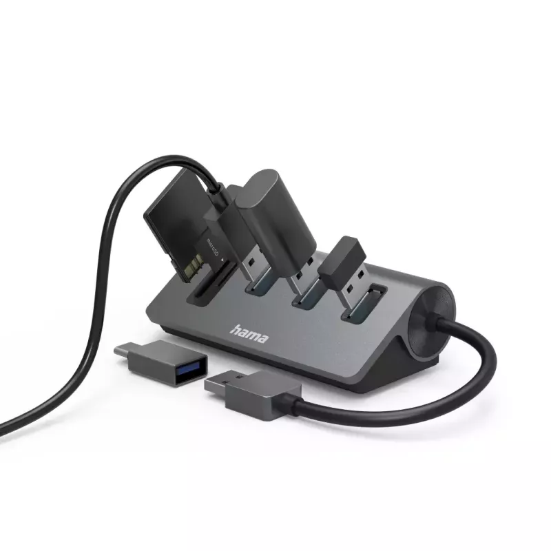 Hama 00200140 dokovacia stanica/port replikátor pre notebook USB 3.2 Gen 1 (3.1 Gen 1) Type-A antracit, čierna