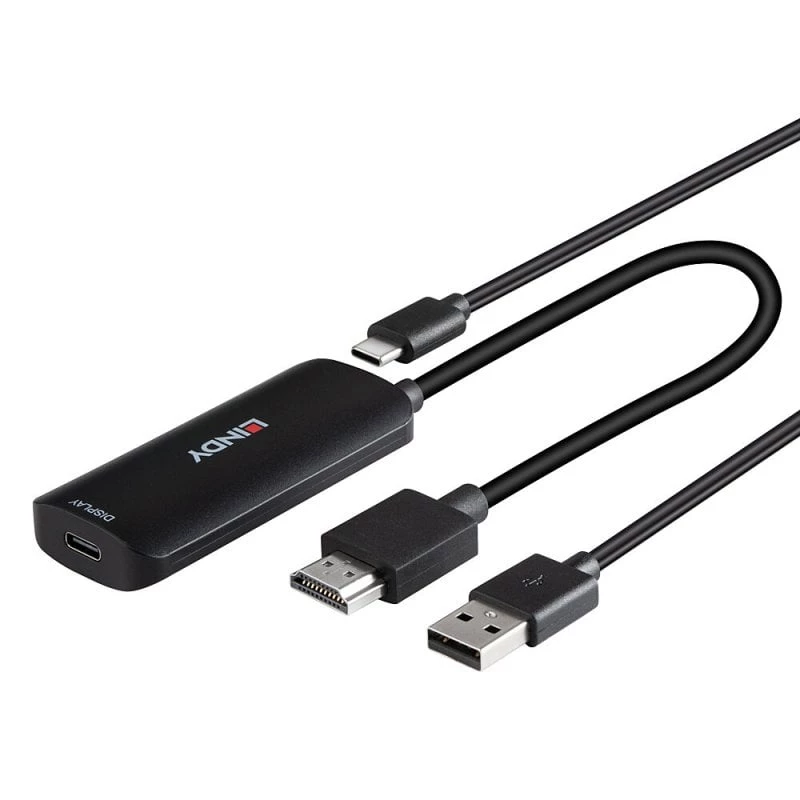 HDMI na USB Type-C konvertor Lindy 43423 s USB napájacím vstupom, 0,2 m kábel, HDMI + USB-C konektory