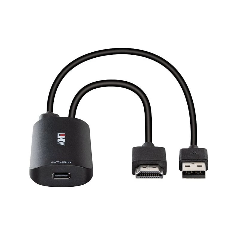 HDMI na USB Type-C konvertor Lindy 43423 s USB napájacím vstupom, 0,2 m kábel, HDMI + USB-C konektory