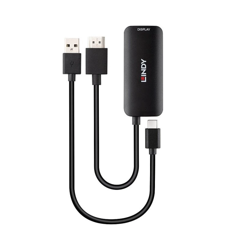 HDMI na USB Type-C konvertor Lindy 43423 s USB napájacím vstupom, 0,2 m kábel, HDMI + USB-C konektory