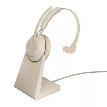 Jabra Evolve2 65 USB-C UC nabíjačka-stojan Mono - béžová, bezdrôtový, kancelária/call centrum, 20 - 20000 Hz, 99,2 g, headset, béžová