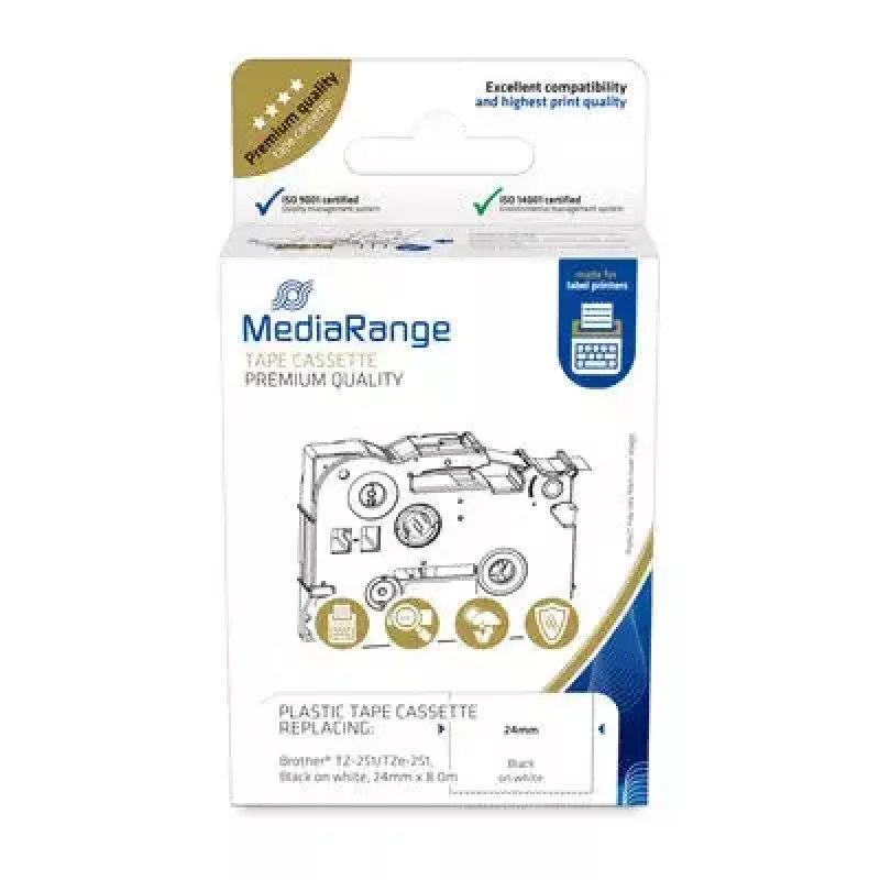 Plastová páska do kazety MediaRange TZ-251 24 mm 8 m čierna na bielom