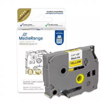 Plastová páska do kazety MediaRange TZ-631 12 mm čierna na žltom