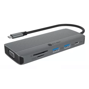 Dokovacia stanica ICY BOX IB-DK4040a-CPD — 10-in-1 USB-C, HDMI 4K60Hz, VGA, 3×USB-A, Gigabit-LAN, PD 100W, SD/MicroSD, hliník