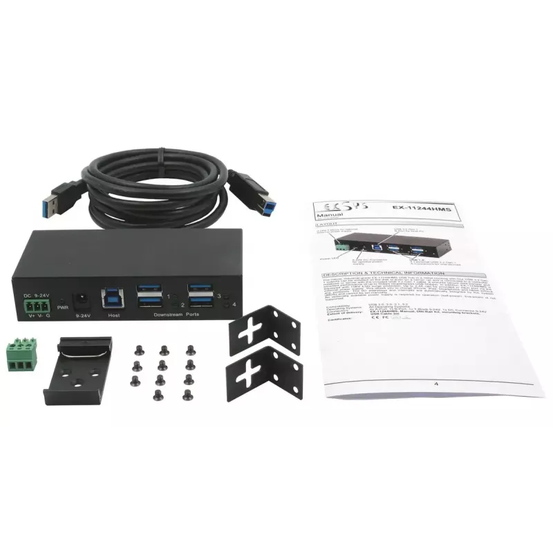 EXSYS EX-11244HMS USB hub 3.2 Gen 1 Type-B 5000 Mbit/s čierny