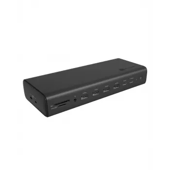 ICY BOX dokovacia stanica 17-in-1, šesť video výstupov, káblová, USB 3.2 Gen 2 (3.1 Gen 2) Type-C, 140 W, 3,5 mm, 10,100,1000,2500 Mbit/s, čierna